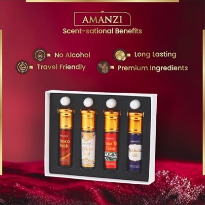 AMANZI Taj Combo Set – Non-Alcoholic Roll-On Attar Perfume Collection for Men & Women - Image 4