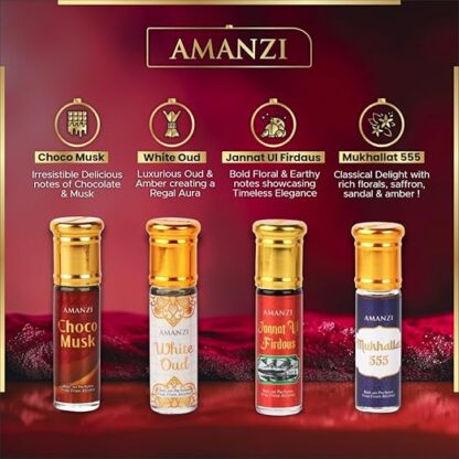 AMANZI Taj Combo Set – Non-Alcoholic Roll-On Attar Perfume Collection for Men & Women - Image 3